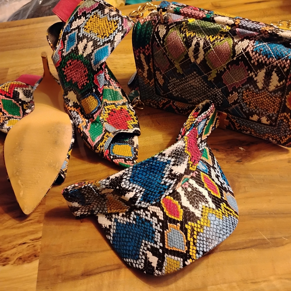 Colorful Snakeskin Heels and Bag Set